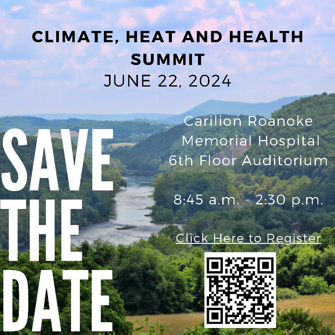 Register now! Climate, Heat and Health Summit: Perspectives from Southwest Virginia. Learn More at carilionclinic.org/conferences#cl…