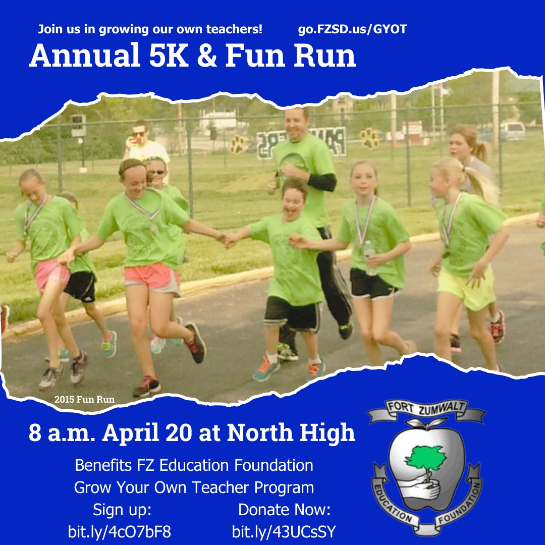 Looking for a way to support teachers? How about helping the FZ Education Foundation GROW them? 4.20.24 at North High, the Annual Grow Your Own Teacher 5K and Fun Run. Sign up now: bit.ly/4cO7bF8 Donate Now: bit.ly/43UCsSY Learn More: go.FZSD.us/GYOT