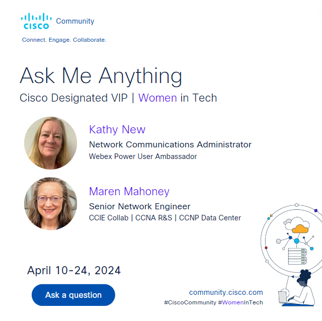 What steps can you take to launch your #STEM career? 🤔 These two wonderful #WomenInTech - Kathy New and Maren Mahoney - have key tips and advice for women, #GirlsInICT, and our #CiscoCommunity! 🙌 Want to ask them a question? 👇 cs.co/6018wY1Vg #CCIE #CCNA #IWD2024