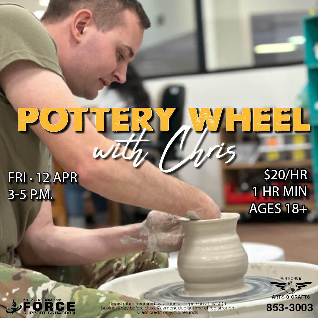 🏺🏺Have you taken a pottery wheel class, #TeamKirtland?
Fine-tune your skills and practice with expert supervision!🏺

All materials (clay, firing, glaze) will be provided!
👉kirtlandforcesupport.com/arts-crafts-ce…

#377FSS #KirtlandForceSupport #MyAirForceLife #KirtlandAFB #KirtlandHappenings