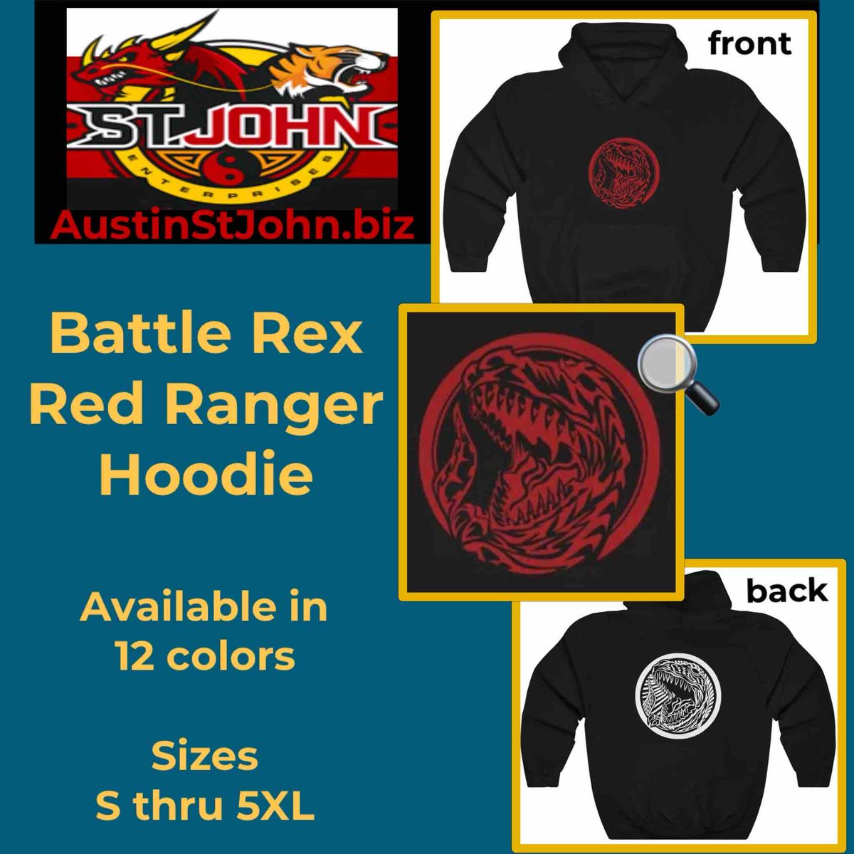 Spring is in the air and the nights can still get cool. Check out the Battle Rex hoodie to keep you warm. austinstjohn.biz. #battlerex #powerrangers