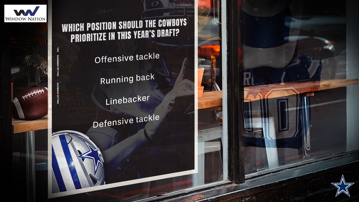 A window into the future...which position do you want to see us prioritize in this year's draft? ⭐️

Reply with your choice!

#CowboysDraft | @WindowNation