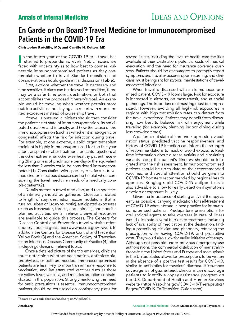 In a new commentary, 2 experts provide advice to immunocompromised persons &amp; clinicians on interventions and important info sources to consider before traveling in a world with #COVID19: ow.ly/k7qg50Rcgpo