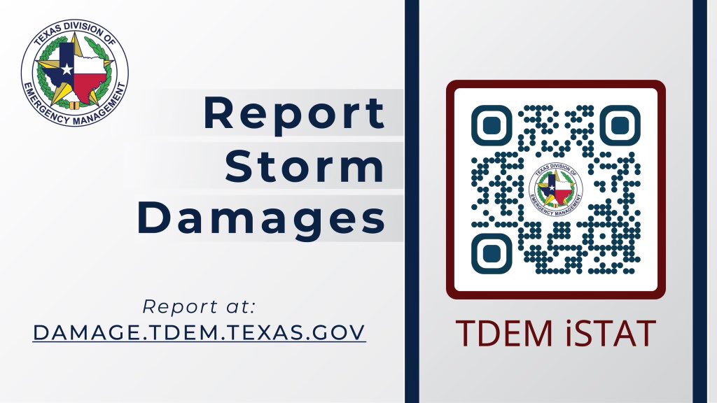If your home or business suffers damage from this week’s severe storms — report your damage here: damage.tdem.texas.gov Submitting a damage survey helps officials identify immediate resource needs and determine eligibility for various forms of disaster assistance. #txwx