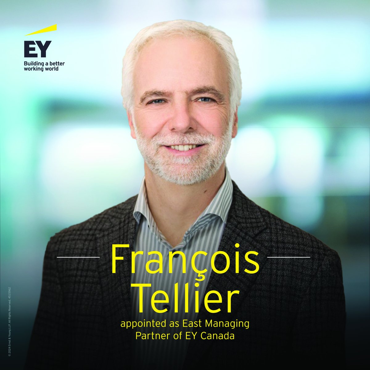 📢ANNOUNCEMENT 📢. We’re pleased to announce the appointment of François Tellier as the new Managing Partner of Eastern Canada and the Office Managing Partner for Montréal. Learn more: bit.ly/49vdhHK

#EYCanada #BetterWorkingWorld