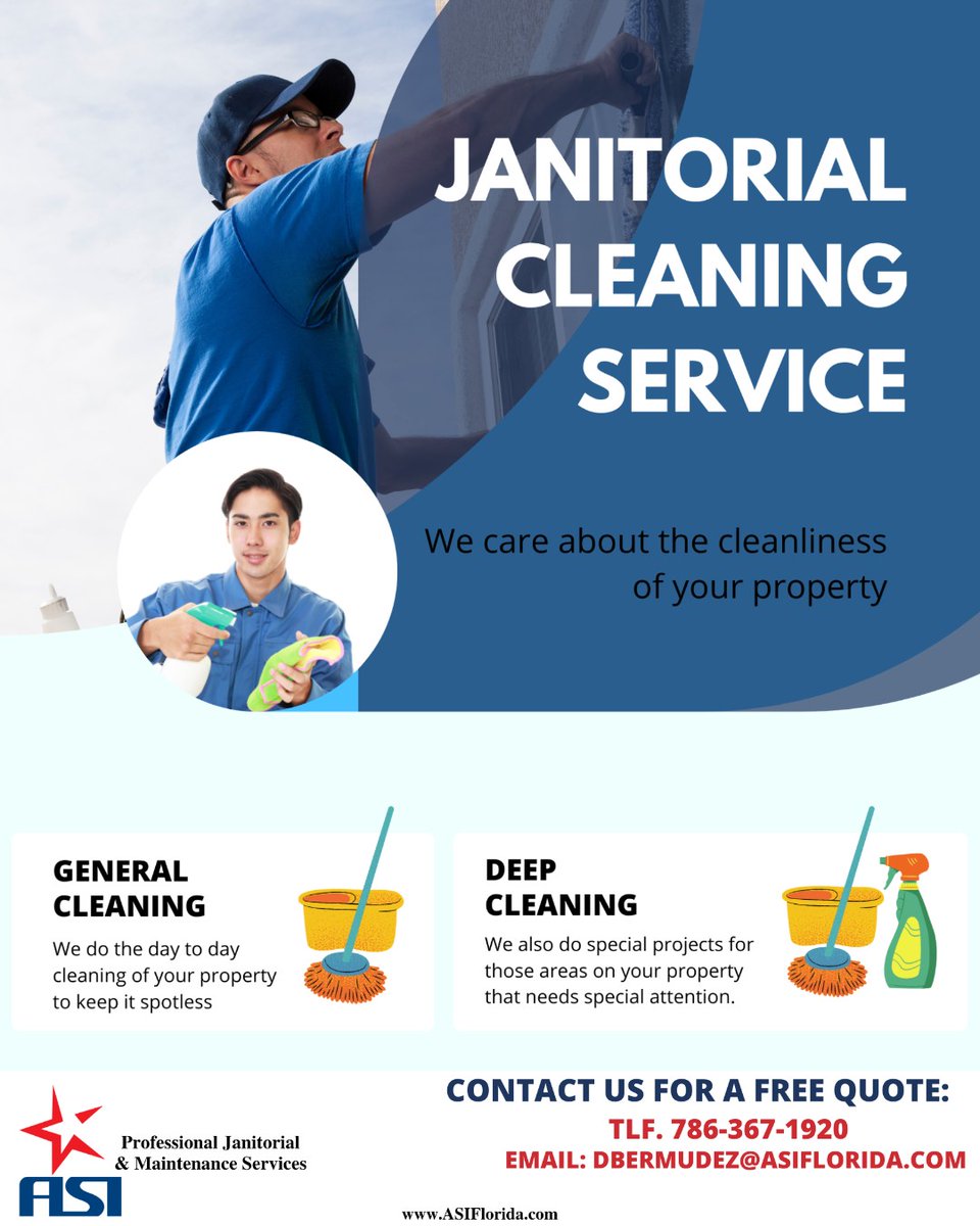 Elevate your property's cleanliness with ASI's Janitorial Services in Miami Lakes, FL! From general to deep cleaning, we've got you covered. Contact us at 305-821-3169 to experience the difference! ✨ #JanitorialServices #MiamiLakes