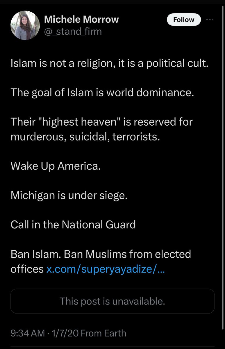 And how about the claim that '[Morrow] will also make civility and respect imperative'??   Morrow doesn't know the first thing about civility and respect.   This is a person who has said publicly that 'Islam is evil.'  Like the whole religion of 2 billion worldwide.