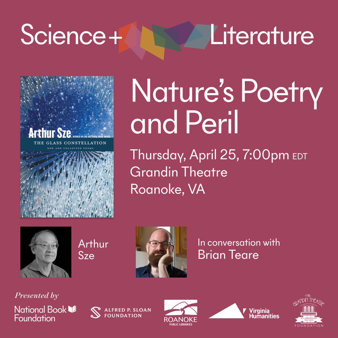 Join the @NationalBook for an evening with National Book Award Winner Arthur Sze in conversation with Brian Teare on how poetry can help save our planet. Visit loom.ly/Kt6N54Y to learn more and register! 🍃📚