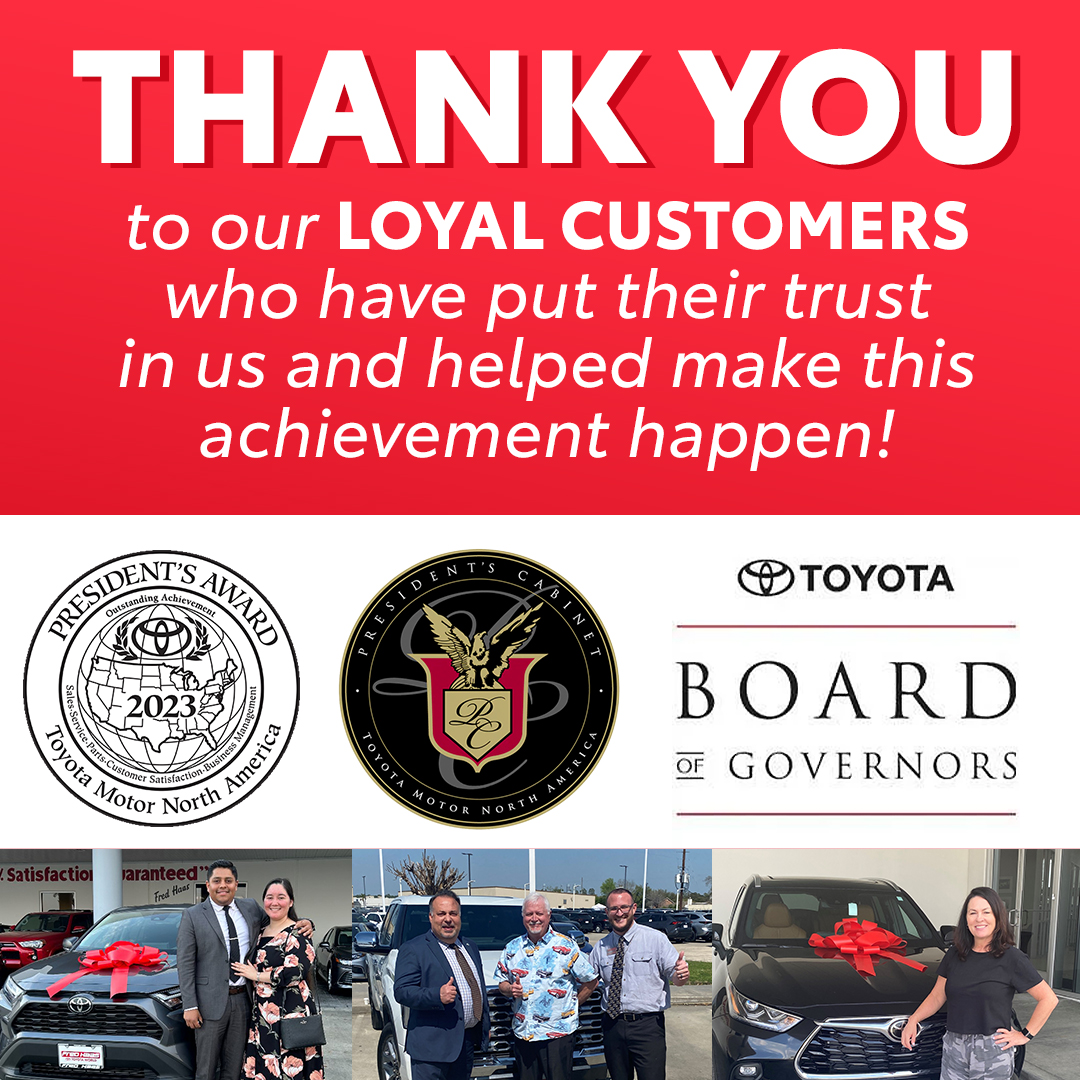 We're grateful to our loyal customers who are instrumental to our achievements at Fred Haas Toyota World! Your trust and support continue to drive our success. Thank you! 🎉 #Houston #SpringTX #CustomersFirst