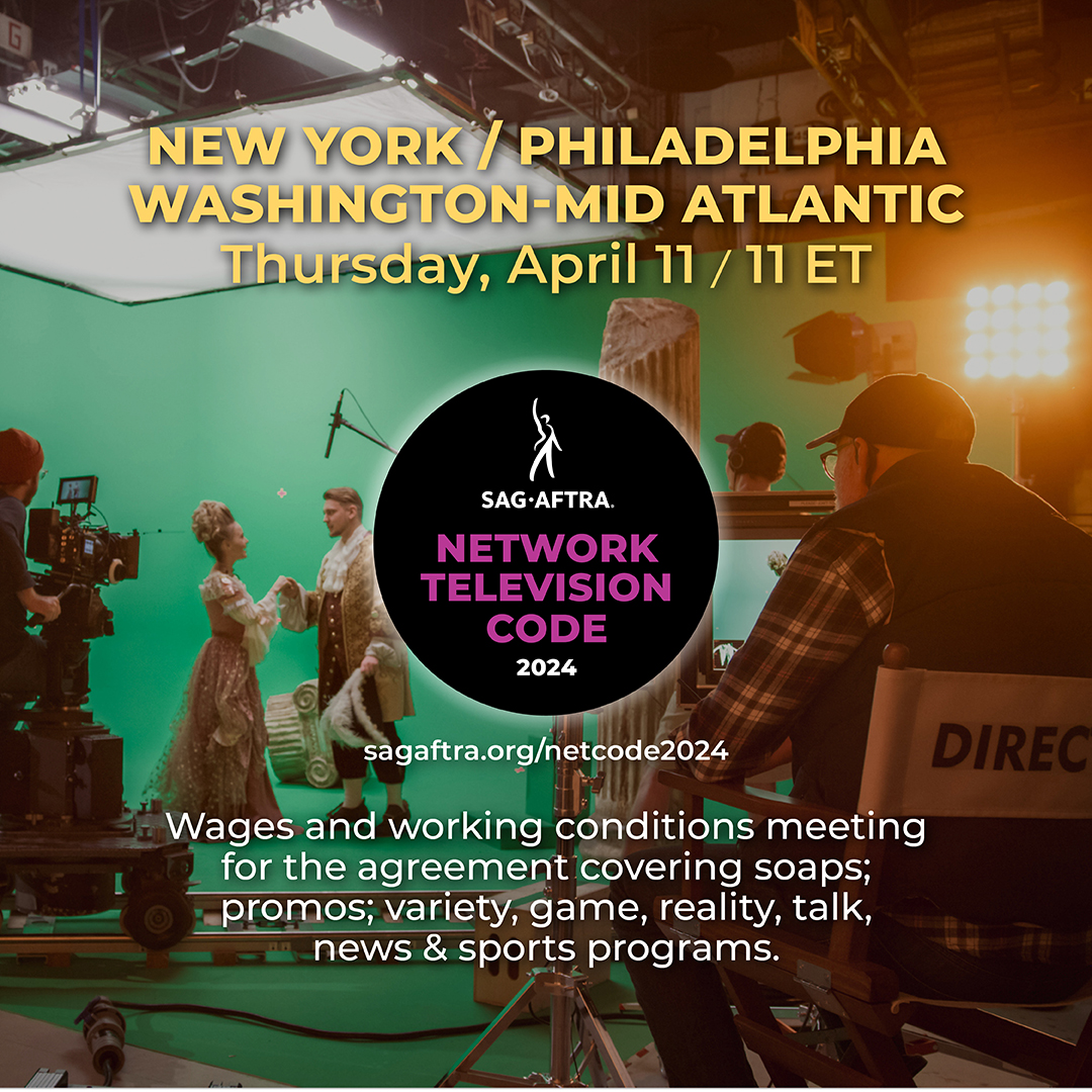 New York, Philadelphia and Washington-Mid Atlantic #SagAftraMembers, TOMORROW we're diving into key topics about the Network Television Code. Your voice matters in shaping our industry's future. 🗓️: Thursday, April 11 🕛: 12-3 PM ET 🔗More info / RSVP: sagaftra.org/netcode2024