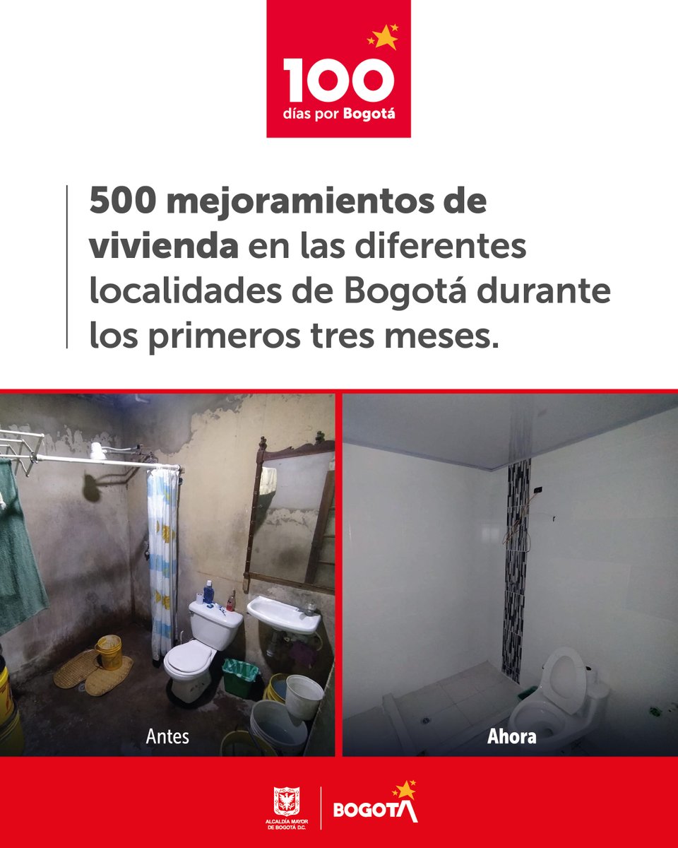 Más familias en Bogotá adquieren vivienda digna y de calidad, gracias al programa de #MejoramientoDeVivienda. En los #100DíasPorBogotá, hemos entregado 500 mejoramientos en diferentes localidades de la ciudad. Así, hacemos realidad el sueño de progreso para muchos hogares.💛❤️