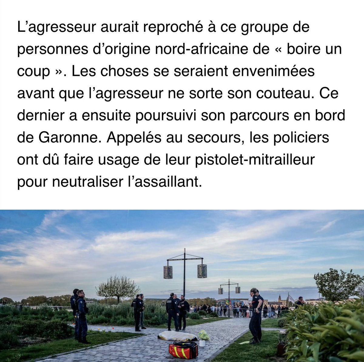 L’attaque de #Bordeaux est bien à motif islamiste. Il voulait faire respecter la charia. C’est la deuxième en 24h (une ado tabassée dans le Bas-Rhin).