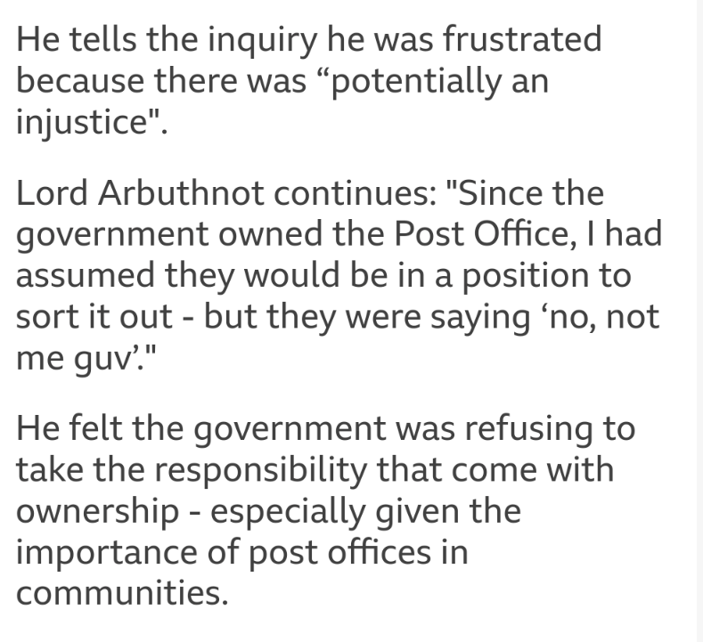 'Based on Lord Arbuthnot's comments, it's clear @scotgov has the same cavalier approach to CHS as previous UK governments did to @PostOffice. The government refuses to sort out the corruption, bullying, deception & cover-up within CHS' @ScotGovFM @HumzaYousaf #CHS #lies #Corrupt