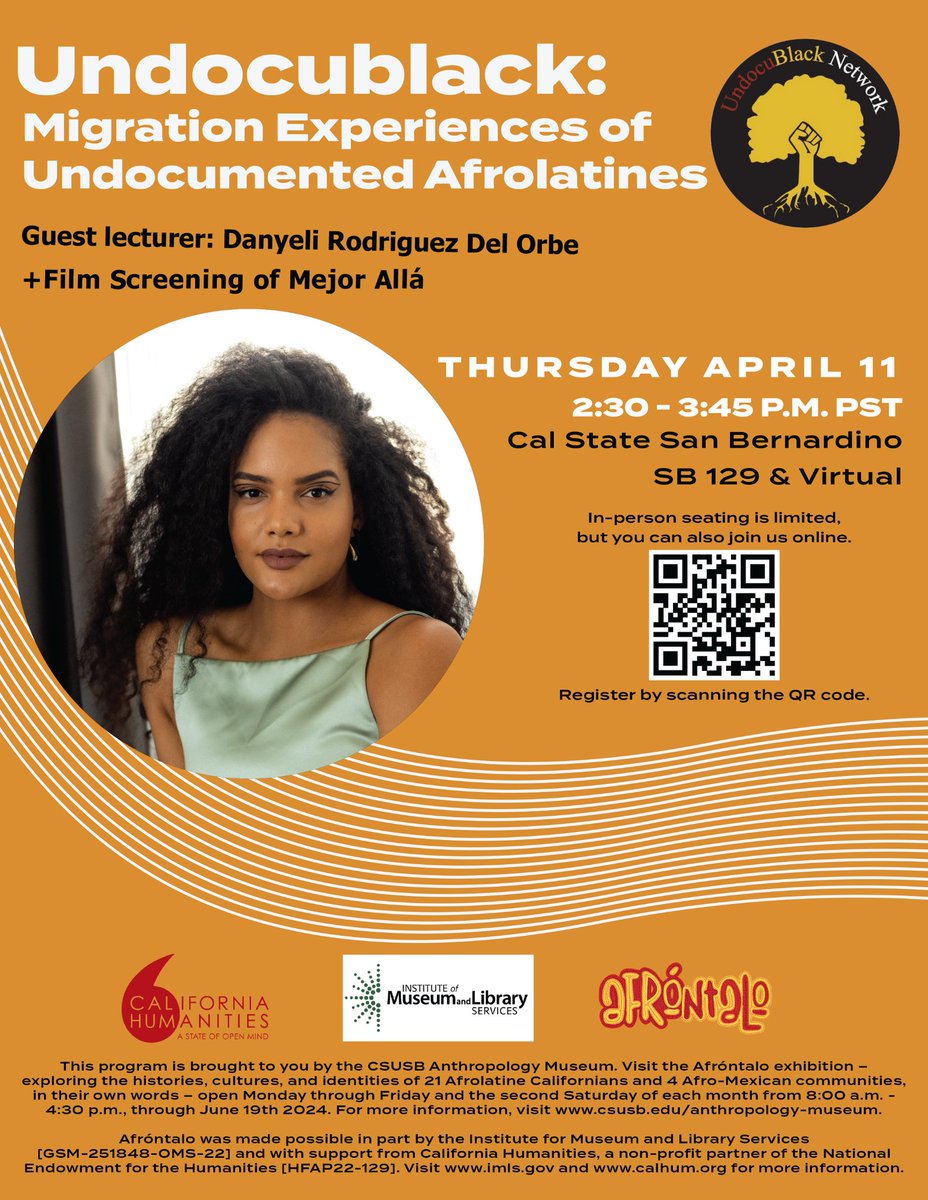 📢📢Join us tomorrow at 230 pm (PST) for a great discussion on the intersection of gender, race, legal status and nationality. @CSUSBNews will be hosting Danyeli Rodriguez from UndocuBlack. If you can't attend in person, join us online: csusb.zoom.us/webinar/regist… See you all there!