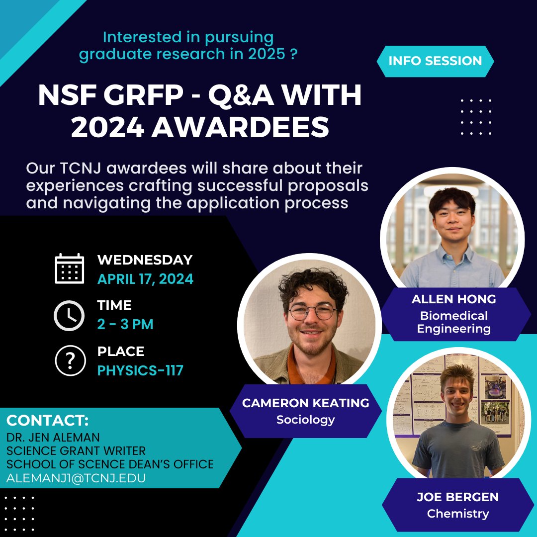 Interested in graduate research? Attend this info session! #TCNJEngineering's Allen Hong secured the following thanks to this program: - A 5 year fellowship w/ three years of financial support - A $37K annual stipend - A $16K cost-of-education allowance #TCNJ #TCNJScience #NSF