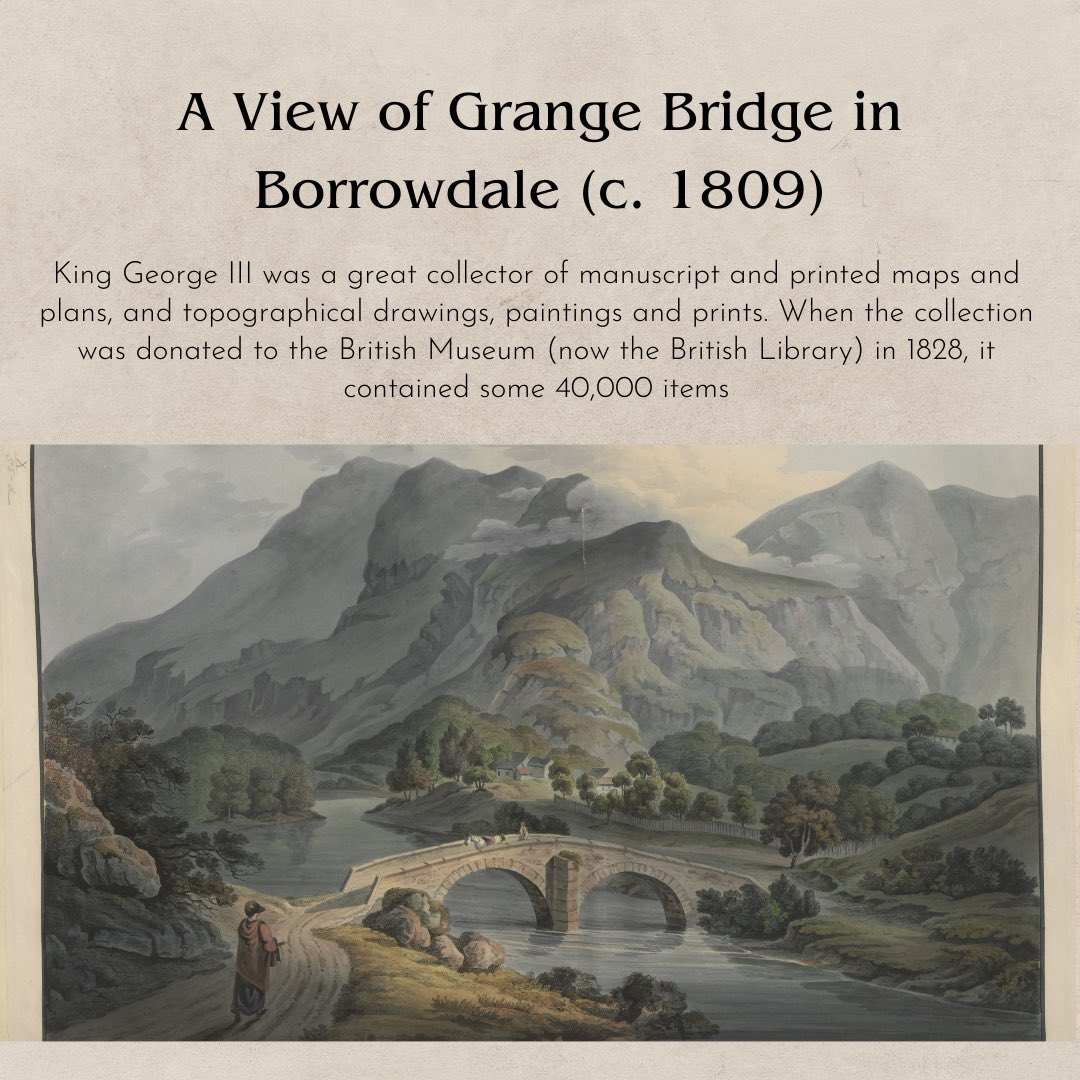 Happy Wednesday everyone! ⭐️ For our next “image of the week” post we are exploring a view of Grange Bridge in Borrowdale (c. 1809) Find out more: cumbriacountyhistory.org.uk/gallery/king-g…