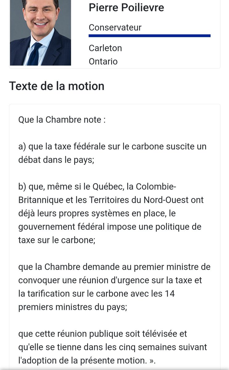 Miracle : les  #conservateurs reconnaissent que la taxe fédérale sur le carbone ne s'applique PAS au Québec! ENFIN!
Par conséquent, j'ai voté en faveur de leur motion visant à convoquer les PM des provinces sur la question. 
#polcan #blocqc #Blocquébécois #polqc