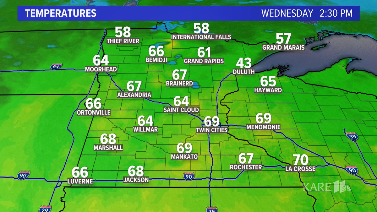 Average high for April 10th is 54, bonus warmth today with a few brief interruptions possible with afternoon early evening showers. #kare11weather