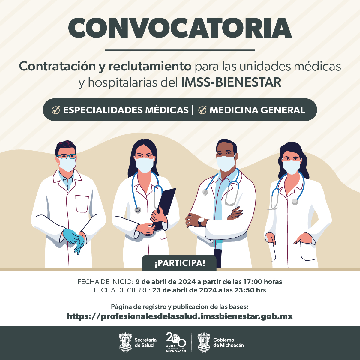 ¡No te pierdas las oportunidades que ofrece el programa IMSS - Bienestar! Checa la convocatoria en 👉🏼 bit.ly/3xDNwre.