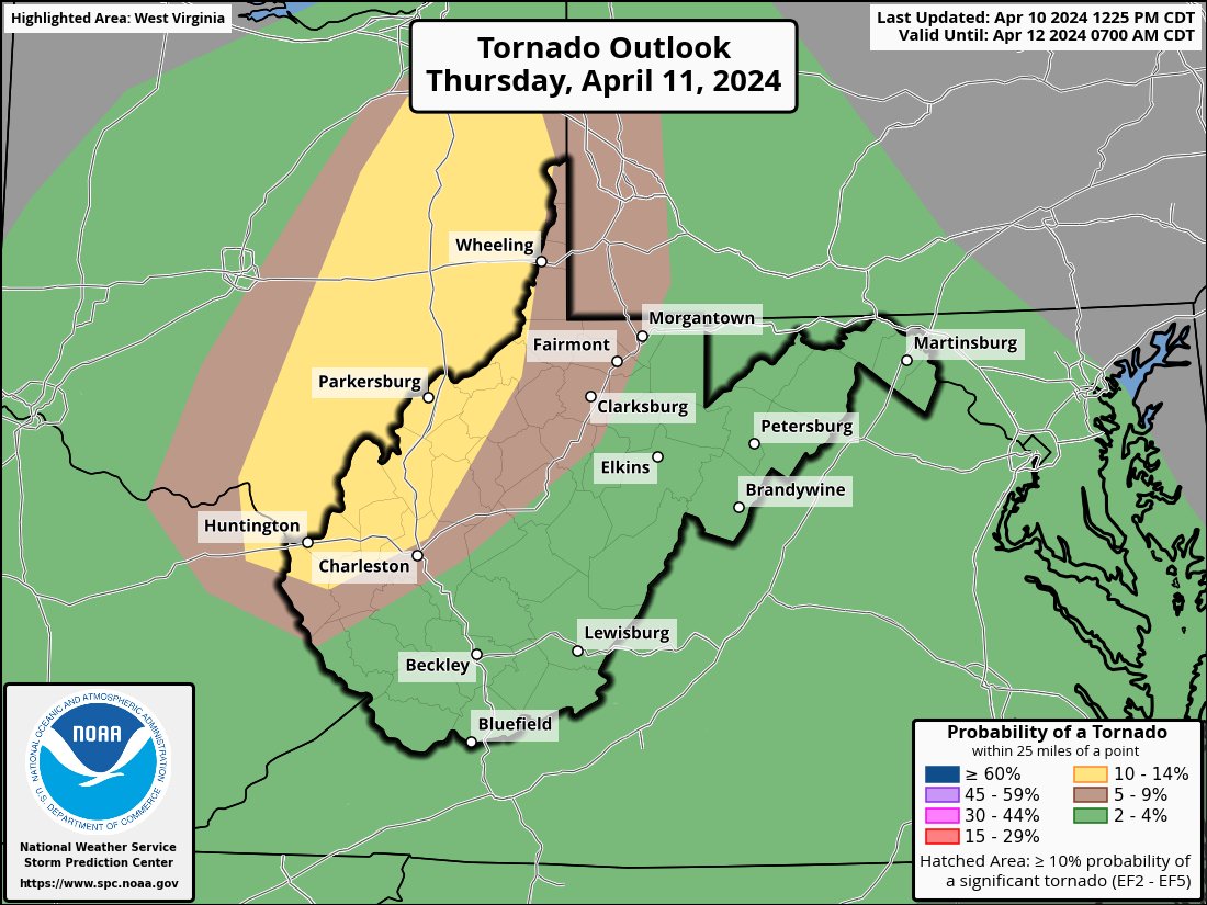 Tornado Outlook for Thursday, April 11, 2024! Stay Weather Aware! #wvwx #ohwx #kywx #pawx