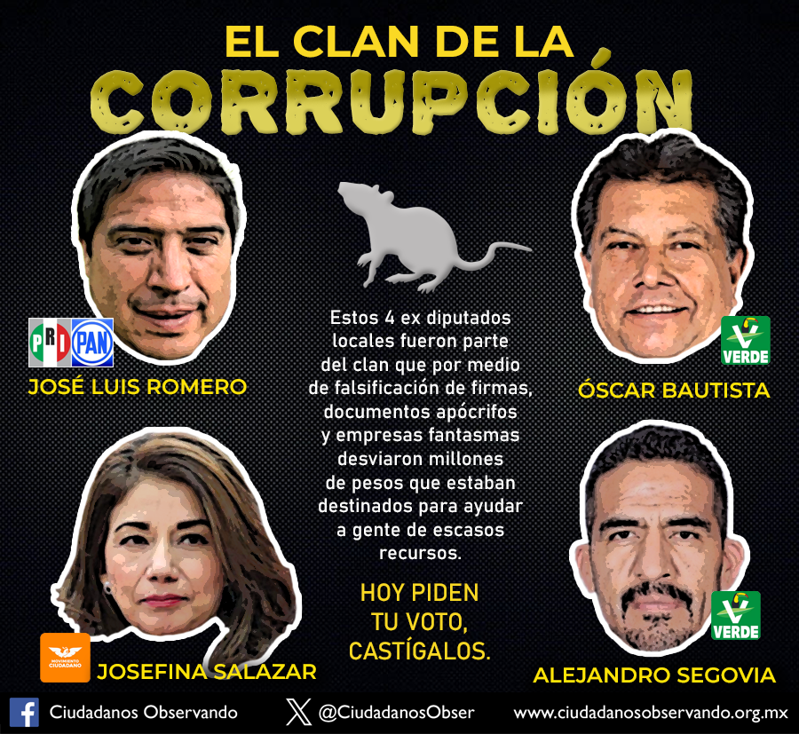El clan de la corrupción pide tu voto, es momento de llamarlos a rendir cuentas en las urnas. ciudadanosobservando.org.mx/news/el-clan-d…