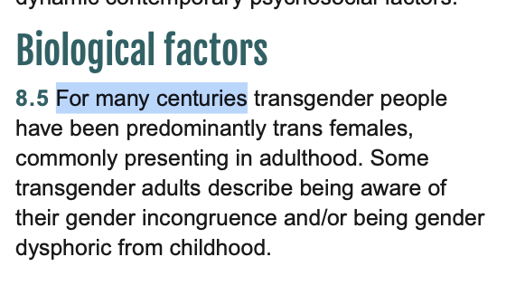 Hilary Cass, along with not specializing in gender medicine, clearly has no idea about trans history. Britain has treated trans children since the 1930s, not 1970s! 18+ youth started in 1910s Berlin. Also, the idea that there are more trans women was invented in the 20th century!