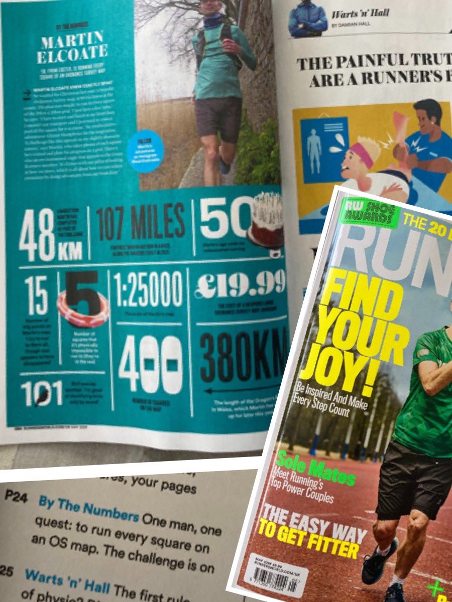 Chuffed to be interviewed by @runnersworlduk for May edition of their mag. Didn’t expect a full page spread detailing my #ASingleMap challenge exploring an OS map centred on my house. Love the way they’ve presented the stats. Great to see @Al_Humphreys credited as my inspiration.