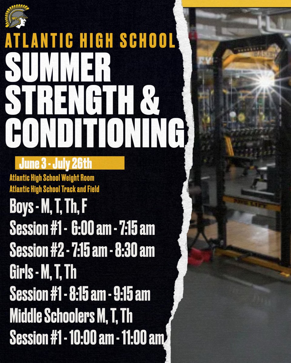 Summer strength & conditioning schedule. Make arrangements now so you don't have to make up excuses later. #TrojanPride