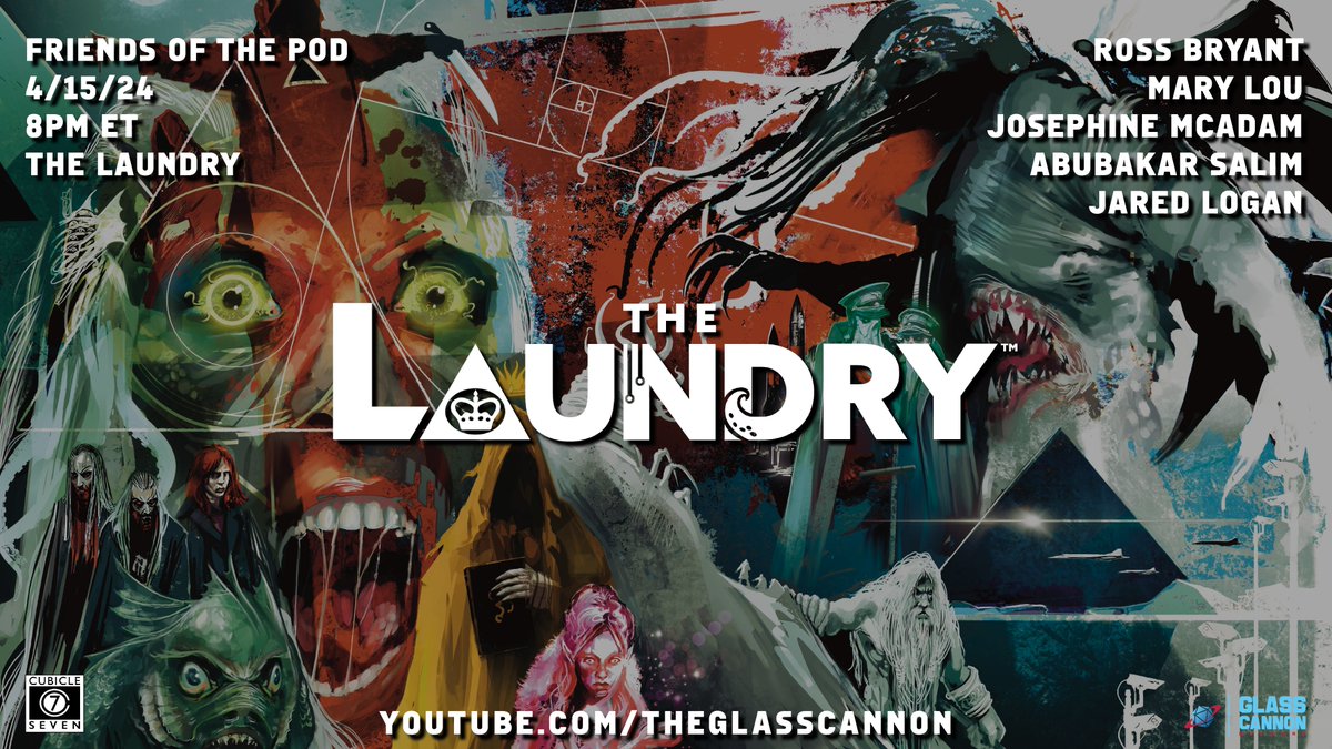 On Monday, 4/15 at 8PM ET on YouTube, we will be airing Friends of the Pod: The Laundry! Jared Logan leads an ALLSTAR cast through a tale of unspeakable horrors, and the terrors of British bureaucracy. We had a BLAST playing The Laundry, and we can't wait for you to see it!