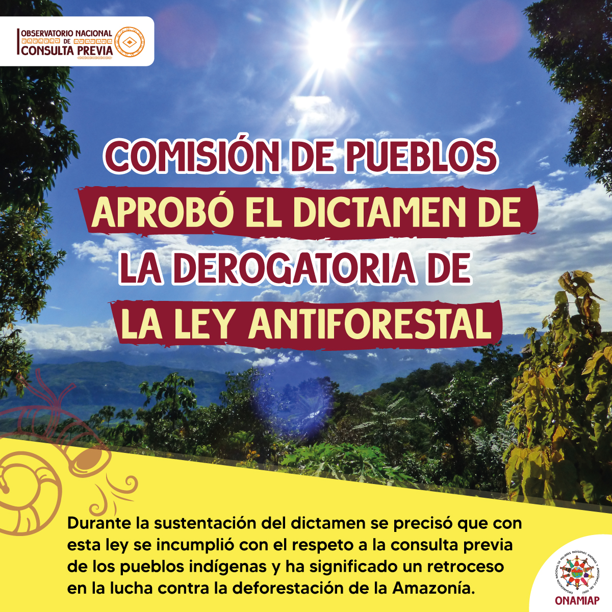 Durante la sustentación del dictamen se precisó que con esta ley se incumplió con el respeto a la consulta previa de los pueblos indígenas y ha significado un retroceso en la lucha contra la deforestación de la Amazonía. onamiap.org/post/comisión-…