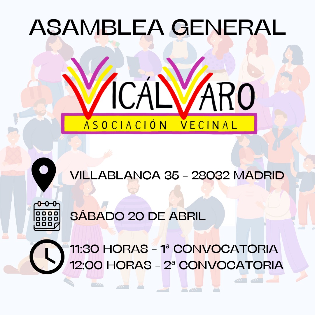 #AVV El próximo sábado 20 de abril celebramos Asamblea General para hacer balance y renovar la Junta Directiva. 

Anímate y participa en nuestra Asamblea‼️

Las #AAVV, #HaciendoBarrio.