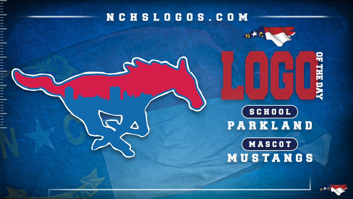 The final #NCHSLogoOfTheDay this week takes us to Forsyth County to✔️out the Parkland Mustangs🟥🟦🐎 @PHS_Mustangs_ @PHSSocWSNC @wsfcsathletics @phs_fb @WbbMustangs @ParklandMustang nchslogos.com/parkland_musta… #nchsfb #nchshoops