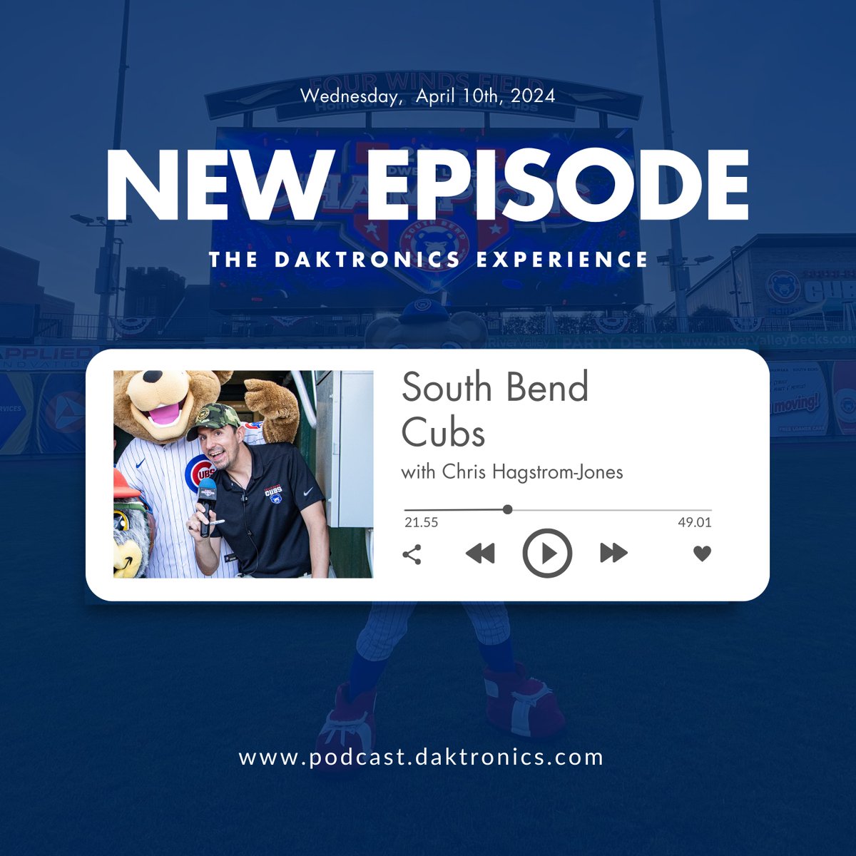 Daktronics (@daktronics) on Twitter photo Step into the world of LED video <a href="/FourWindsField/">Four Winds Field</a> with our newest podcast episode! <a href="/chrishagstrom/">Chris Hagstrom-Jones</a>, <a href="/SBCubs/">South Bend Cubs</a> Assistant GM, takes us on a journey through the years, sharing experiences & stories from the forefront of <a href="/MiLB/">Minor League Baseball</a> tech innovation. ow.ly/BIlX50RcFGF #DakPro #sbcubs Step into the world of LED video <a href="/FourWindsField/">Four Winds Field</a> with our newest podcast episode! <a href="/chrishagstrom/">Chris Hagstrom-Jones</a>, <a href="/SBCubs/">South Bend Cubs</a> Assistant GM, takes us on a journey through the years, sharing experiences & stories from the forefront of <a href="/MiLB/">Minor League Baseball</a> tech innovation. ow.ly/BIlX50RcFGF #DakPro #sbcubs