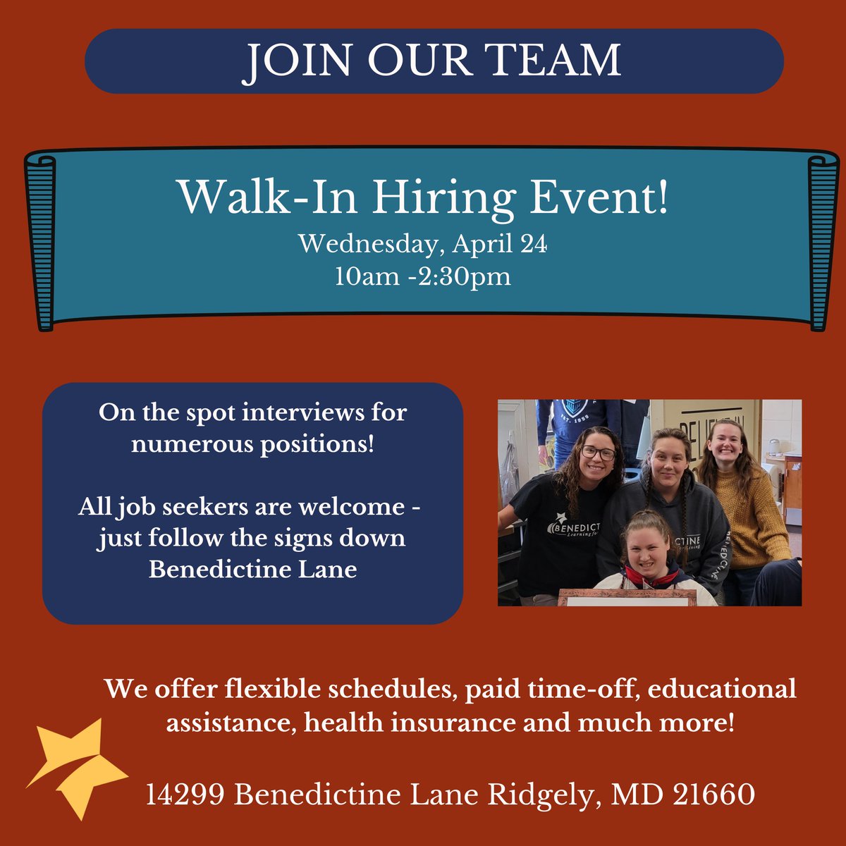 Join TEAM BENEDICTINE! Check out our openings here: benschool.org/careers/ #MDJobs #hiring #joinourteam #developmentallydisabled #autism #bensupports