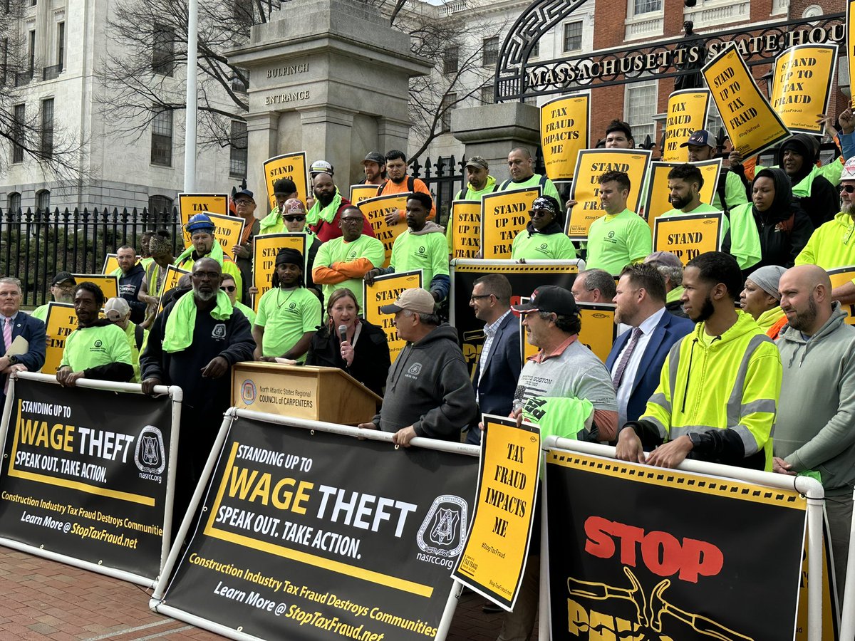 President @chrissylynch29 is here at the @NASRCC_UBC @StopTaxFraud event to talk about how wage theft impacts all workers. We need to work to stop wage theft in Massachusetts by passing S.1158 and H.1868! #mapoli