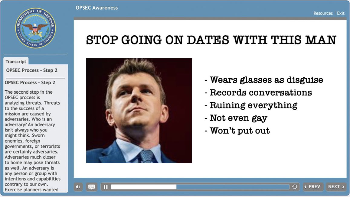 BREAKING: Leaked pentagon OPSEC training course contains slides about James O’keefe.