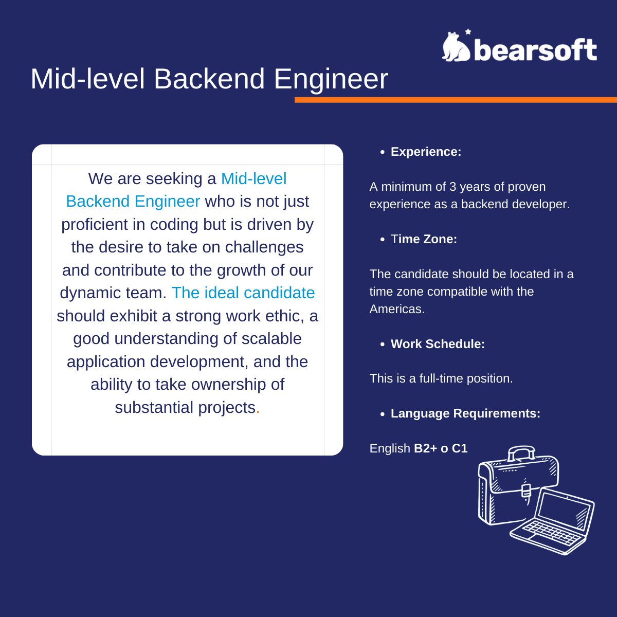 Bearsoft Inc. (@bearsoftinc) on Twitter photo 🚀 We're hiring! Seeking a Mid-Level Backend Engineer for our team. Check the requirements and apply only if you meet them all!
🔍 View requirements & apply:
CV: information@thebearsoft.com
Details: linkedin.com/feed/update/ur… 🚀 We're hiring! Seeking a Mid-Level Backend Engineer for our team. Check the requirements and apply only if you meet them all!
🔍 View requirements & apply:
CV: information@thebearsoft.com
Details: linkedin.com/feed/update/ur…