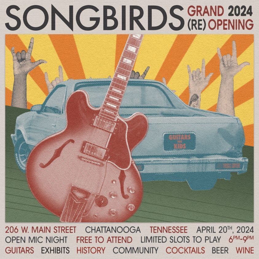 Songbirds Foundation is back & hosting a public grand RE-opening on April 20th from 6–9 PM at 206 W Main Street. Free to attend! 🎉 The event will include an open mic night, hosted by James & Megan from Fresh Mind! Sign up to perform in-person at 6 PM on 4/20 at the new location.