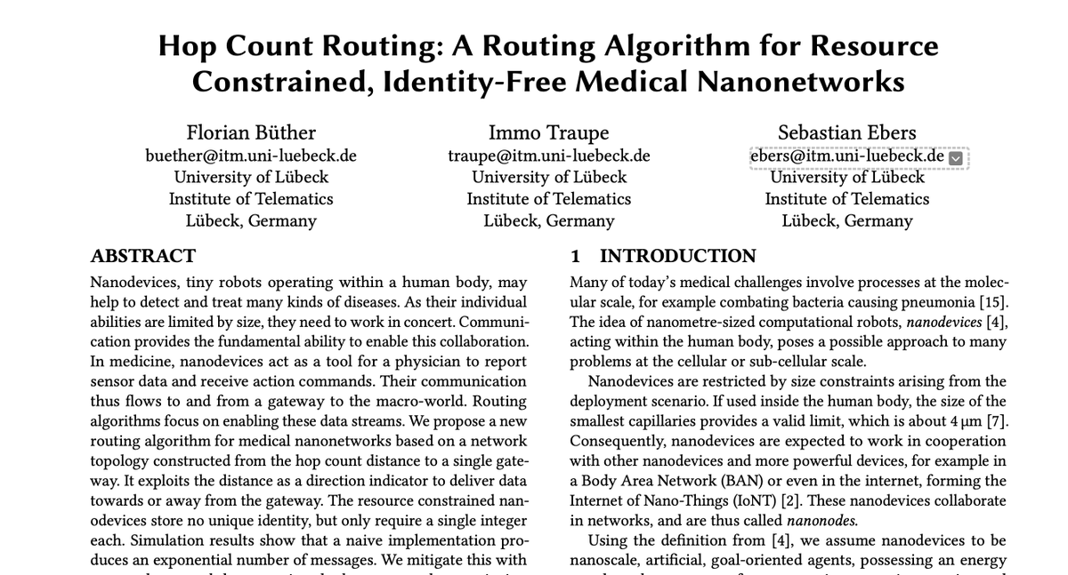CorinneNokel's tweet photo. Routing Algorithm for Medical Intra-Body Nano-Networks
'Medical nanonetworks are networks of nanonodes deployed within a human body'
'nanometre-sized computational robots, nanodevices, acting within the human body'
#GrapheneAntennas
#IoNT
https://t.co/zgxBNHL6jP https://t.co/F7h4y6MNtj
