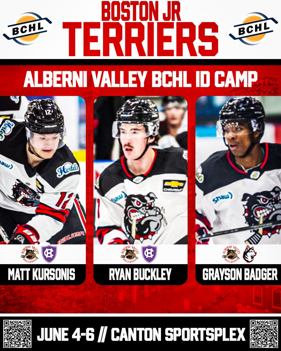 🚨BCHL ID CAMP🚨 The Boston Jr Terriers & their relationship with Alberni Valley in the BCHL will be hosting Alberni for an ID Camp June 4-6 at the Canton Sportsplex 🏒 Click the link below to register👇👇👇 …juniorterriersprograms.leagueapps.com/leagues/hockey…