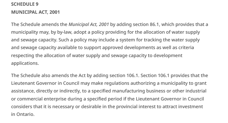 In today's Province 'Red Tape' legislation, municipalities will now be able to directly hand-out corporate welfare, with a watering down of the 'bonusing' prohibition. We can expect the City of Hamilton to be lobbied for money by warehouses #yhmcc ola.org/en/legislative…