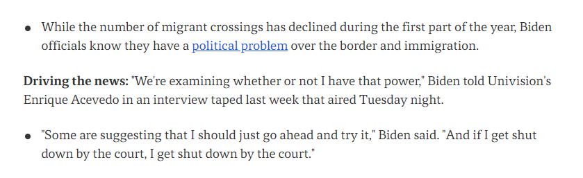 This is why if you do something illegal, you should be fined, and if it's 9-0 at SCOTUS, automatic removal from office: 'Some are suggesting that I should just go ahead and try it. And if I get shut down by the court, I get shut down by the court.' axios.com/2024/04/10/bid…