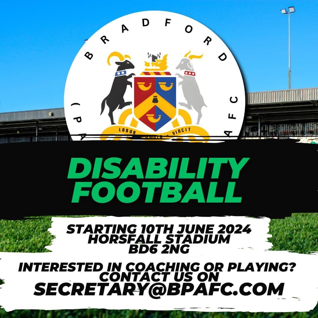 After yesterdays meeting with @BPAFCOfficial great to see the club start some Disability provision, anyone who is interested please get in touch with them @WestRidingFA