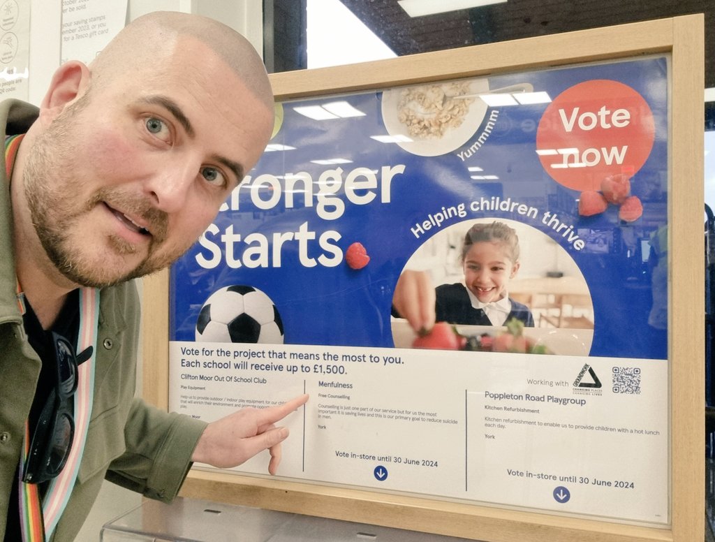 VOTE US 🚨 Anyone up at #CliftonMoorTesco please give us your blue tokens 🔵 As the poster says 'Counselling is just one part of our service but for us it's the most important it is saving lives and this is our primary goal to reduce suicide in men' 🗣 #Dontmanupspeakup