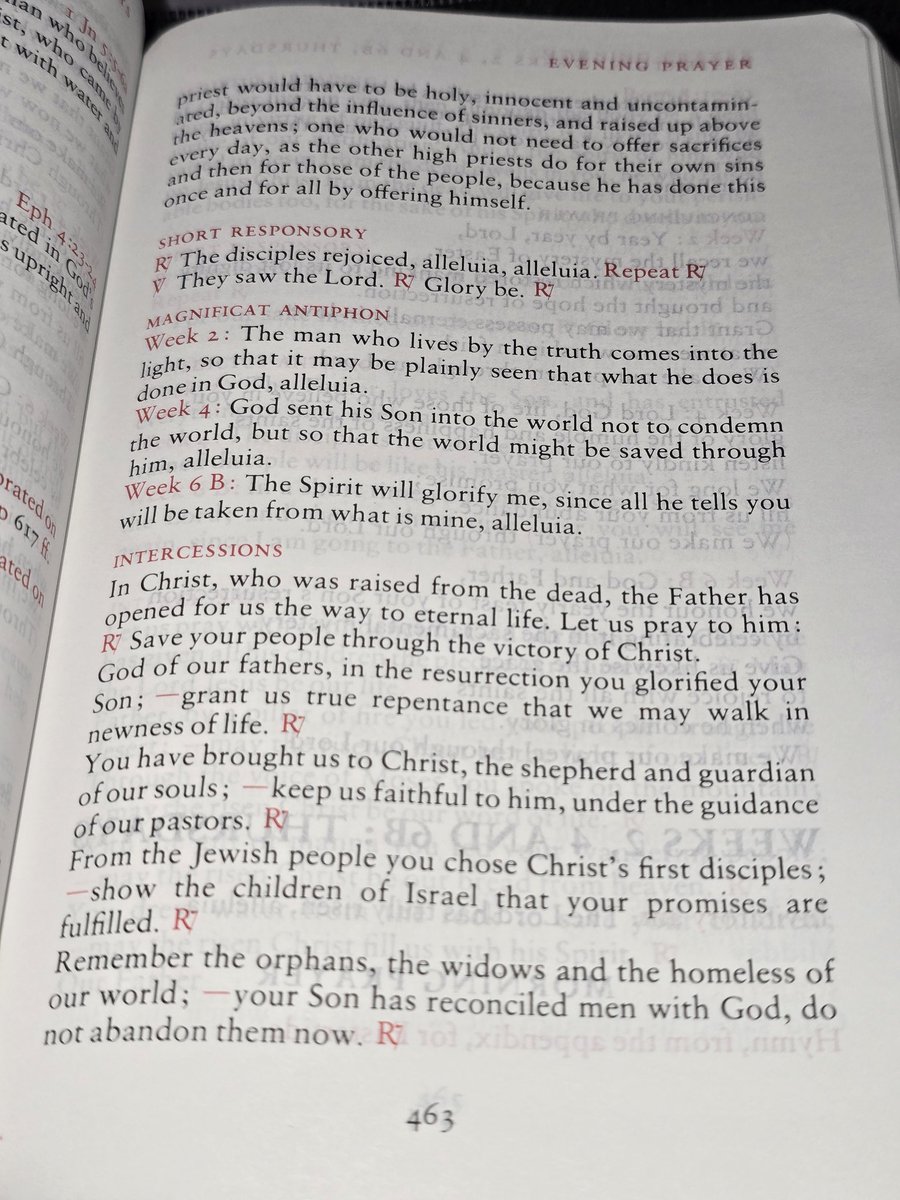 Wednesday of week 2 of #EasterTide — #Vespers
Intercessions — Lord, remember the orphans, the widows and the Homeless of our world. Your Son has reconciled men with God, do not abandon them now 🙏
#LiturgyOfTheHours
#DivineOffice
#CatholicTwitter