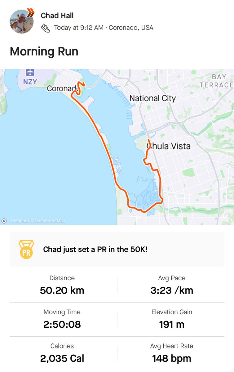 Chad Hall with a 2:49 (2:50?) 50k training run earlier this morning. MY. GOD.