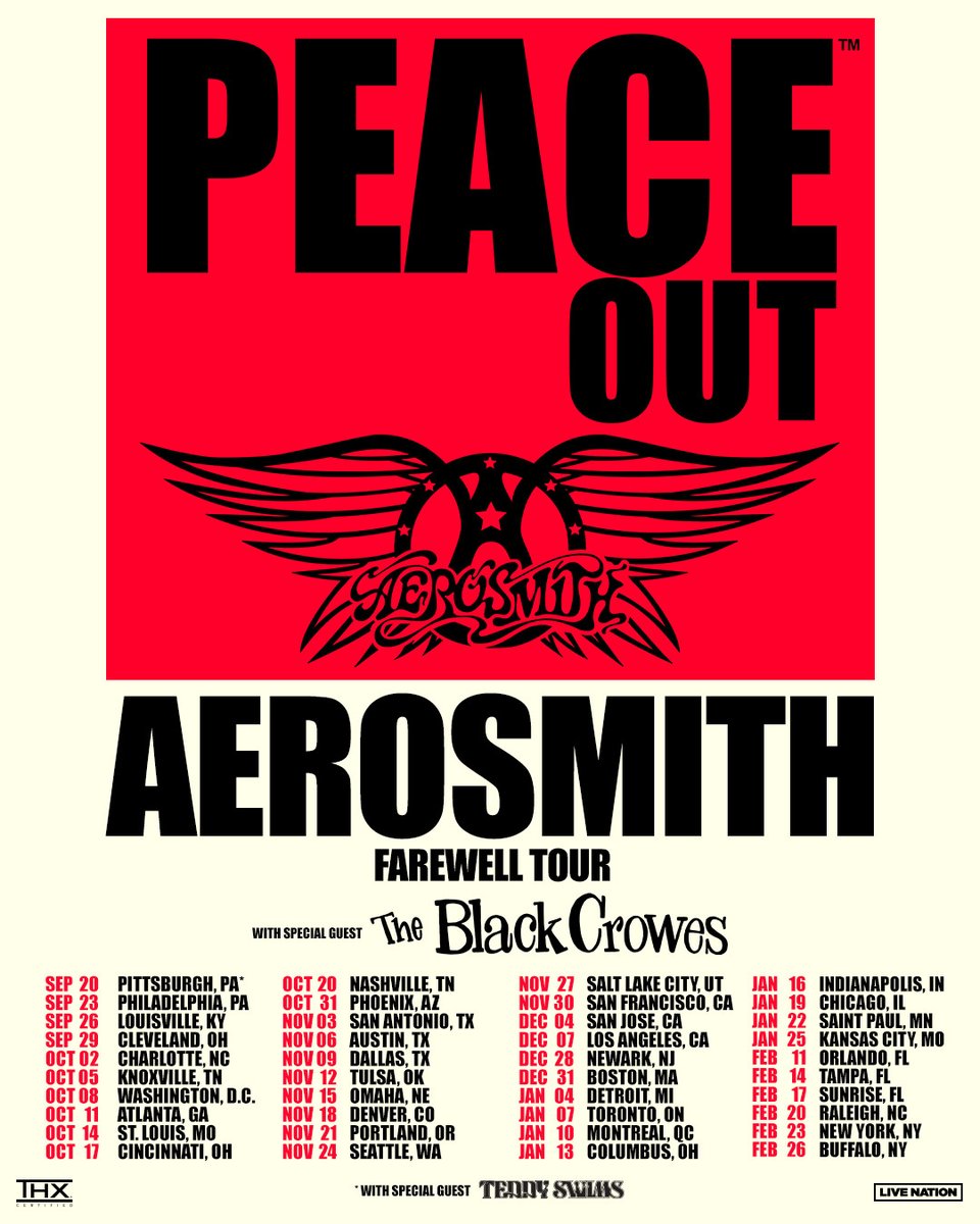 AcostaMzk's tweet image. AEROSMITH anuncia la reprogramación de su gira despedida para fines de este año y principios del 2025.
#peaceout #farewelltour