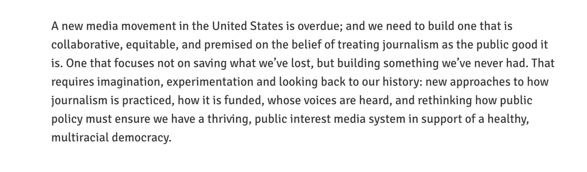 Final piece in @ObjectiveJrn series on civic media: To address the 'local news crisis,' we need a collaborative and equitable movement that treats journalism as the public good it is and advocates for investing in communities long-ignored by legacy media. objectivejournalism.org/2024/04/its-no…