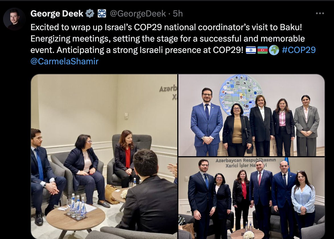 Nothing says 'green energy' and 'climate justice' like Israel's COP29 delegation in the petrodictatorship of Azerbaijan