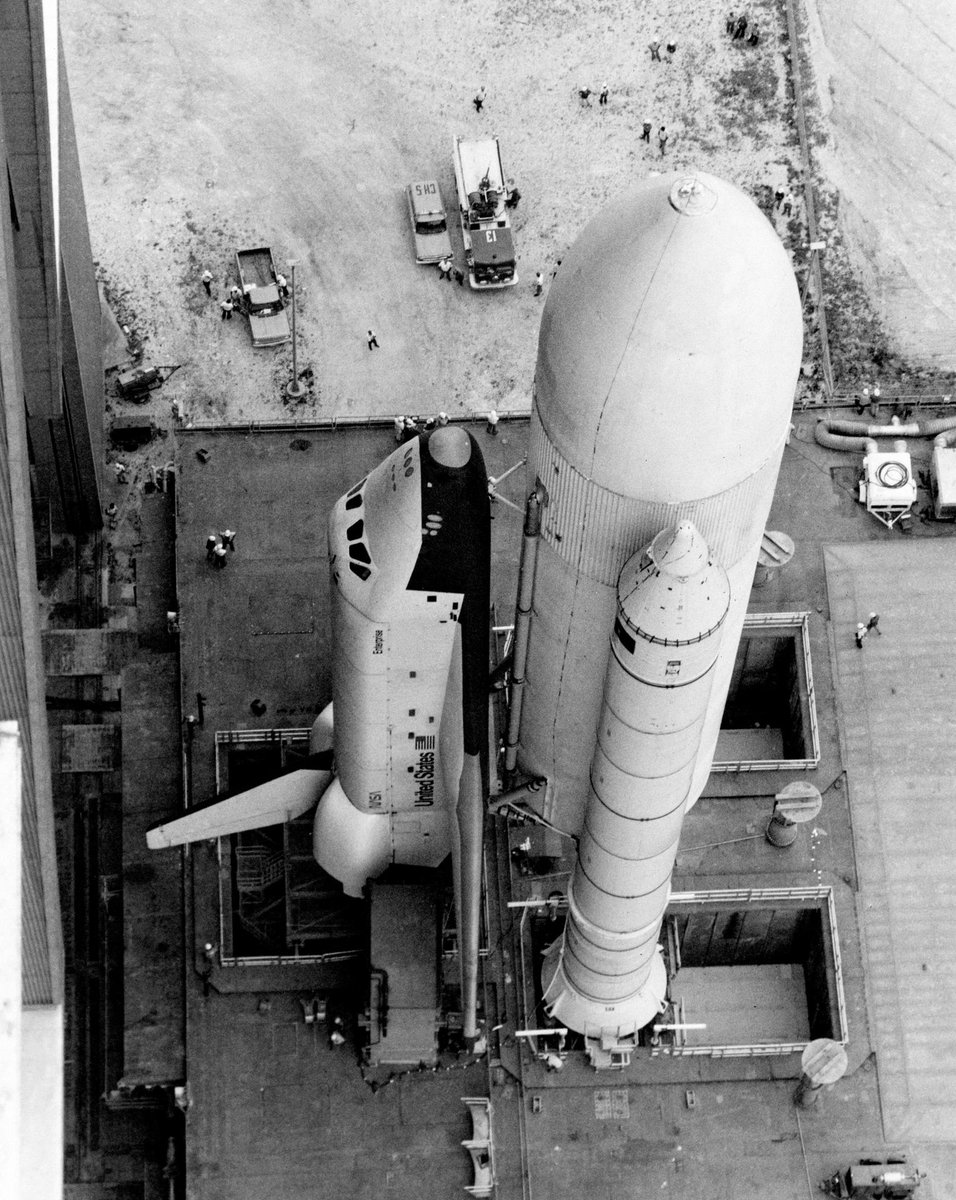 Space Shuttle Enterprise (OV-101) arrived at @NASAKennedy #OTD in 1979 to begin several weeks of fit and function checks to prepare for the first shuttle launch (Columbia's STS-1) two years later. In this photo, Enterprise begins its rollout to the launch pad on May 1, 1979.